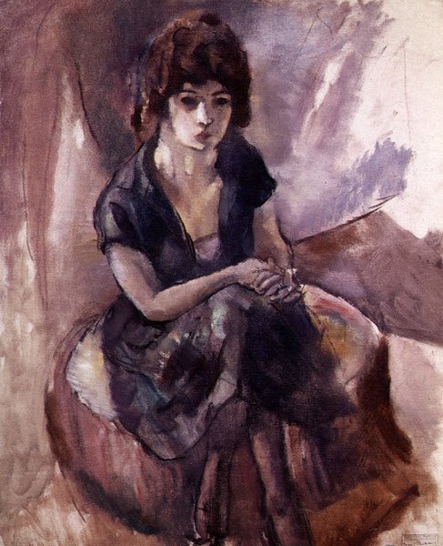 Siedząca młoda kobieta (olej na płótnie) autorstwa Jules Pascin