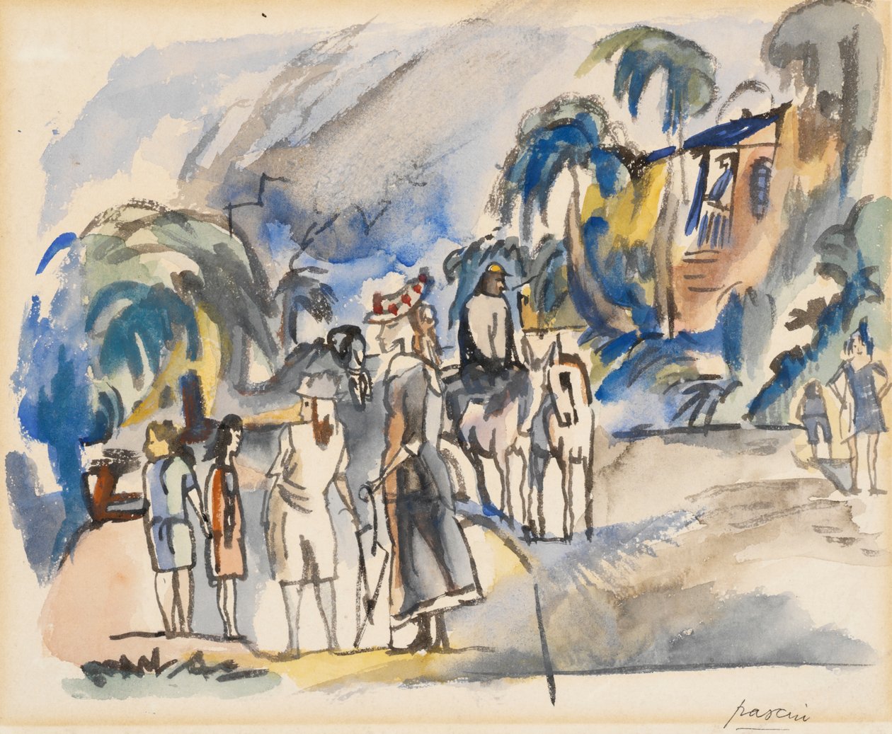 Południowy krajobraz z postaciami i końmi autorstwa Jules Pascin