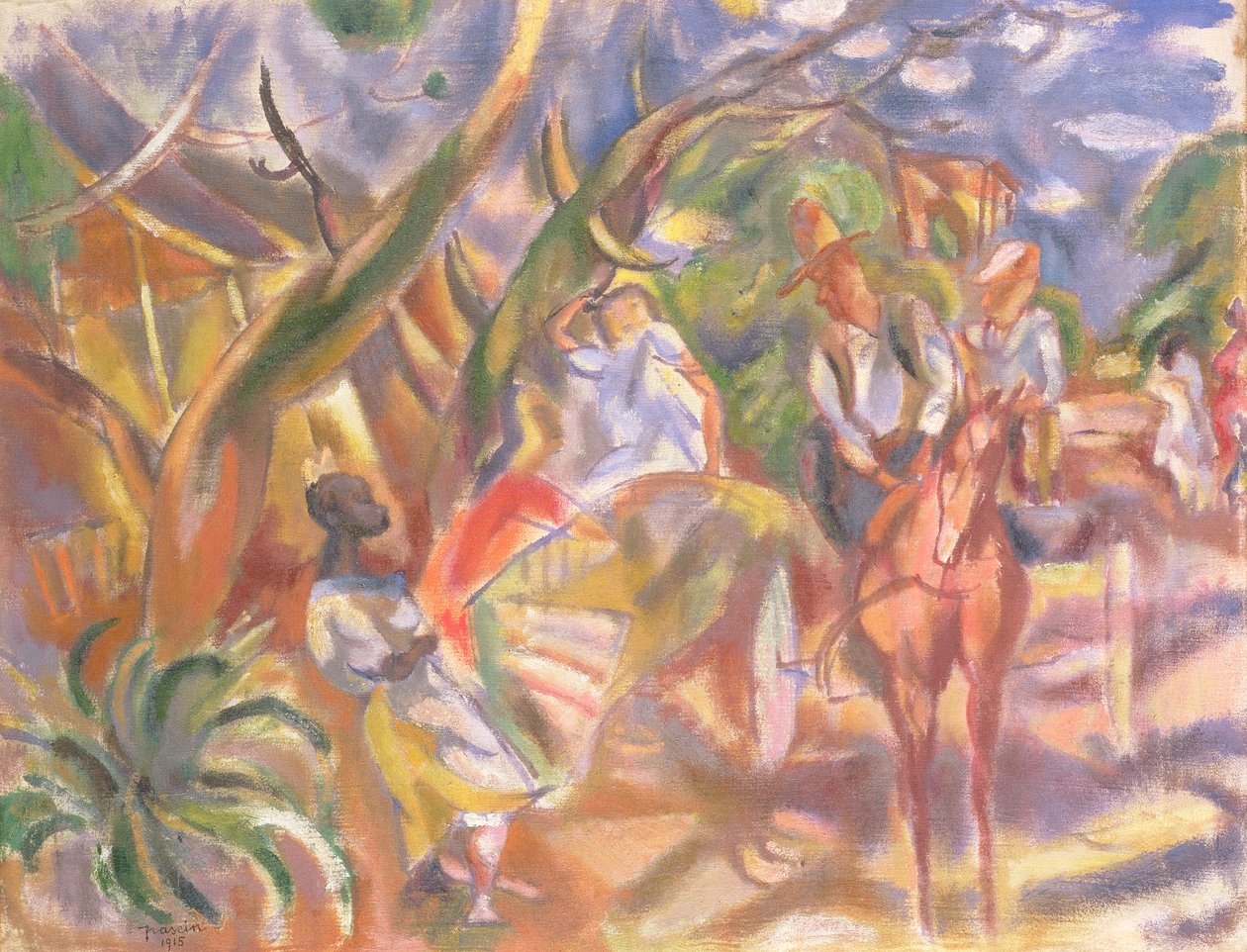 Scena południowa z człowiekiem prowadzącym powóz, 1915 autorstwa Jules Pascin