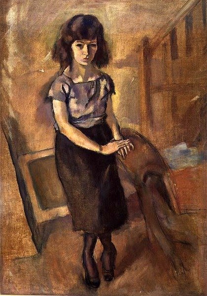 Młoda kobieta stojąca, ok. 1920 (olej na płótnie) autorstwa Jules Pascin