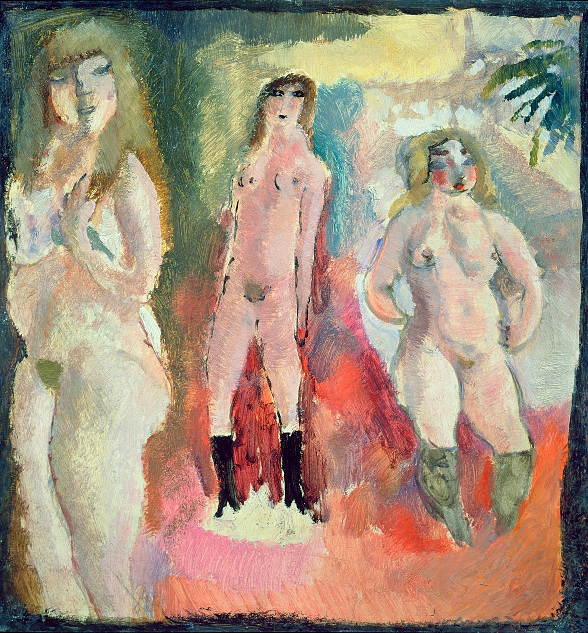 Trzy nagie kobiety, 1909 (olej na kartonie) autorstwa Jules Pascin