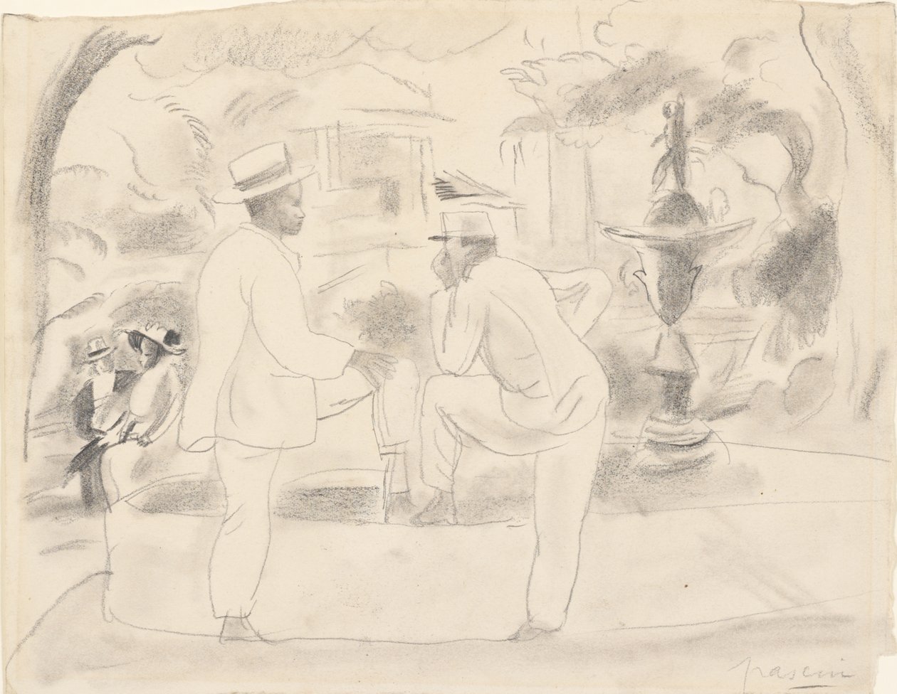 Dwóch mężczyzn w parku, Hawana autorstwa Jules Pascin