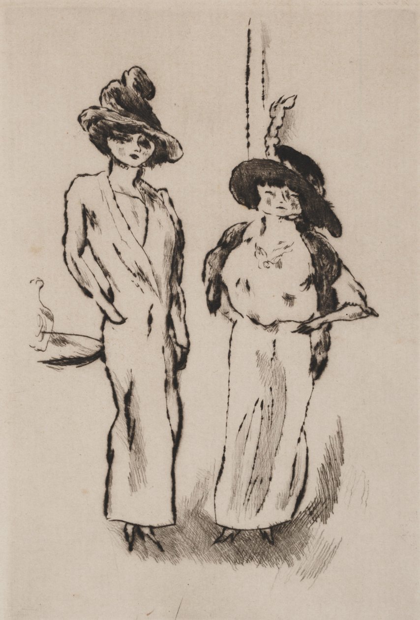 Dwie kobiety na balu, ok. 1910 (akwaforta) autorstwa Jules Pascin