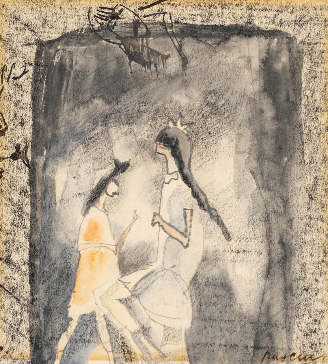 Dwie młode dziewczyny (wc na papierze) autorstwa Jules Pascin