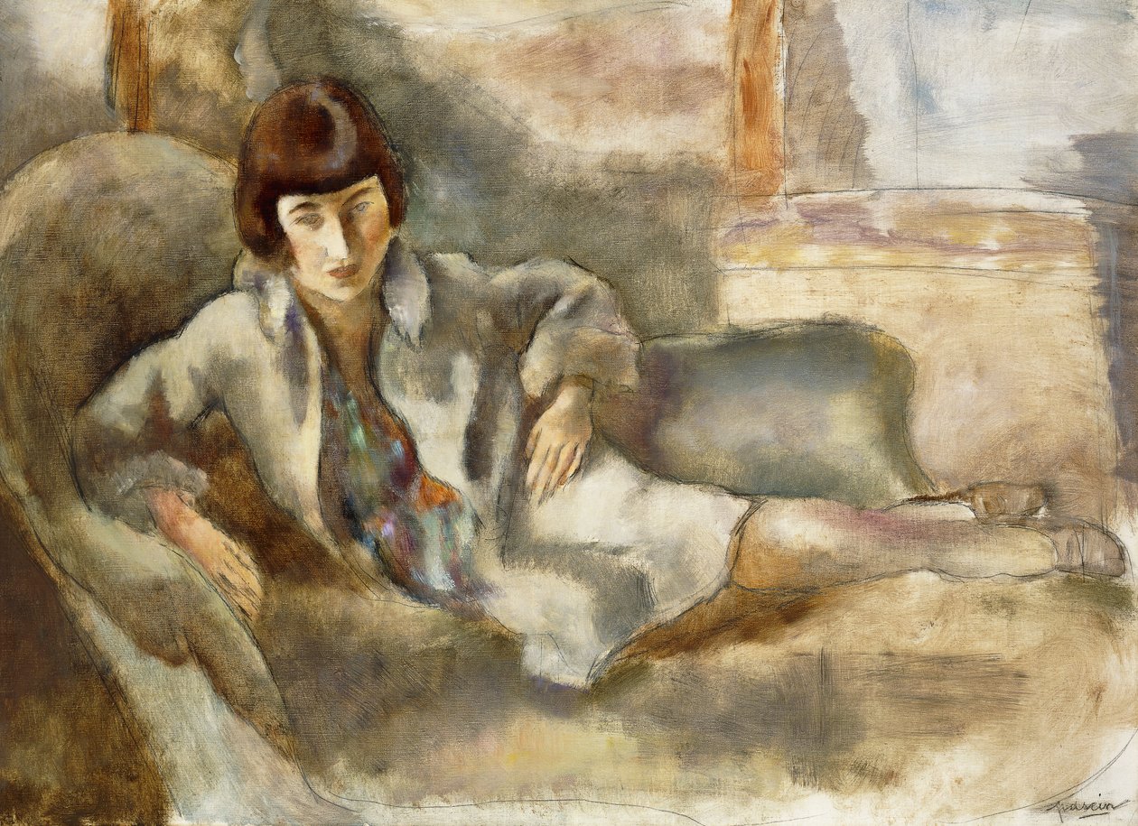 Kobieta na kanapie; La Dame au Canape, ok. 1927 r. autorstwa Jules Pascin
