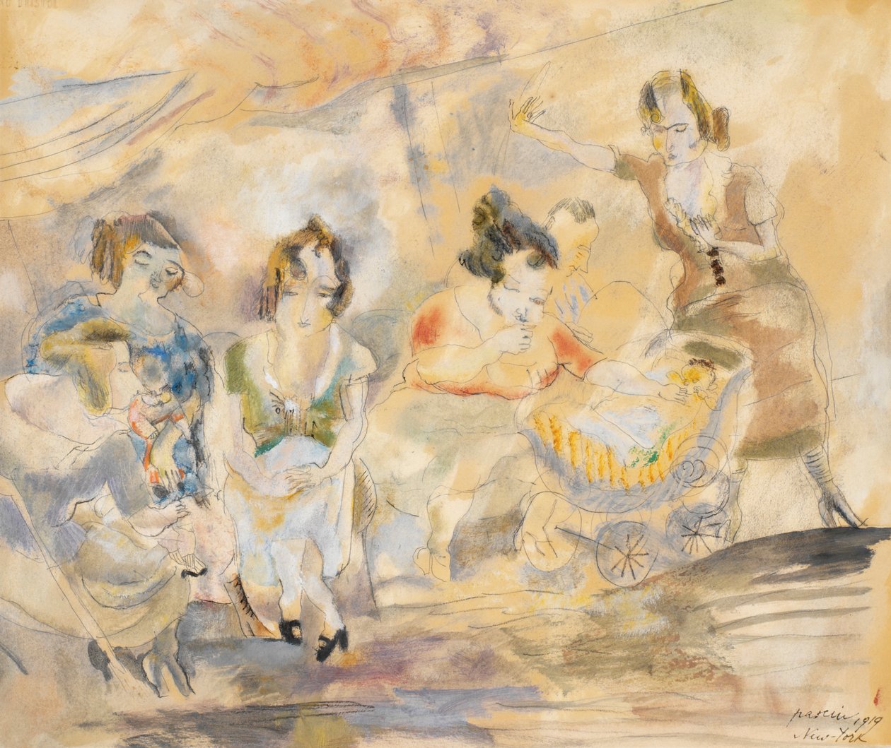 Kobieta z wózkiem dziecięcym, Nowy Jork, 1919 (wc na papierze) autorstwa Jules Pascin