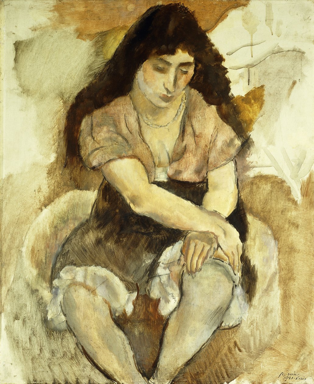 Młoda Kobieta Siedzi; Siedząca młoda dziewczyna, 1921 autorstwa Jules Pascin