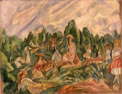 Młode kobiety w krajobrazie, ok. 1920 (olej na płótnie) autorstwa Jules Pascin