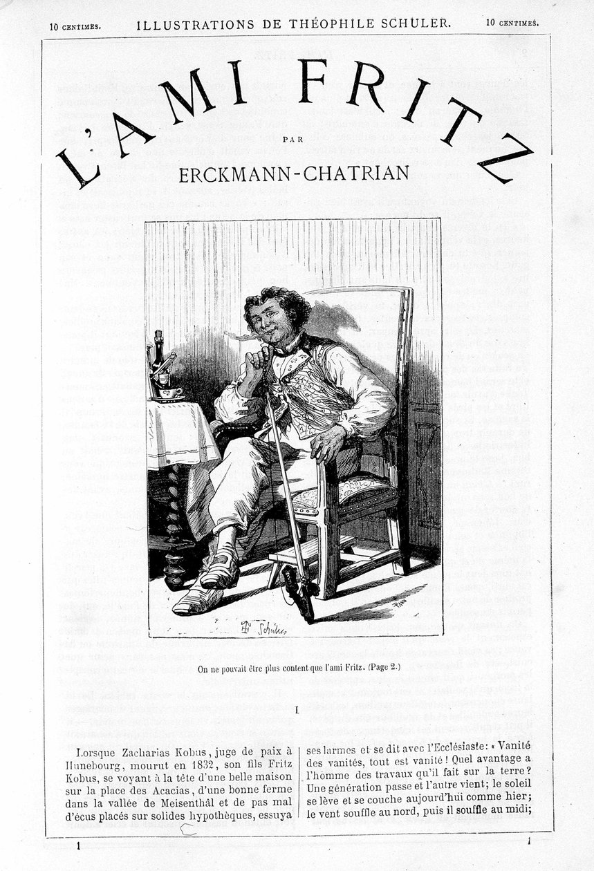 Fritz palący fajkę – Frontispice „Przyjaciela Fritza” Erckmann-Chatrian, il. autorstwa Théophile