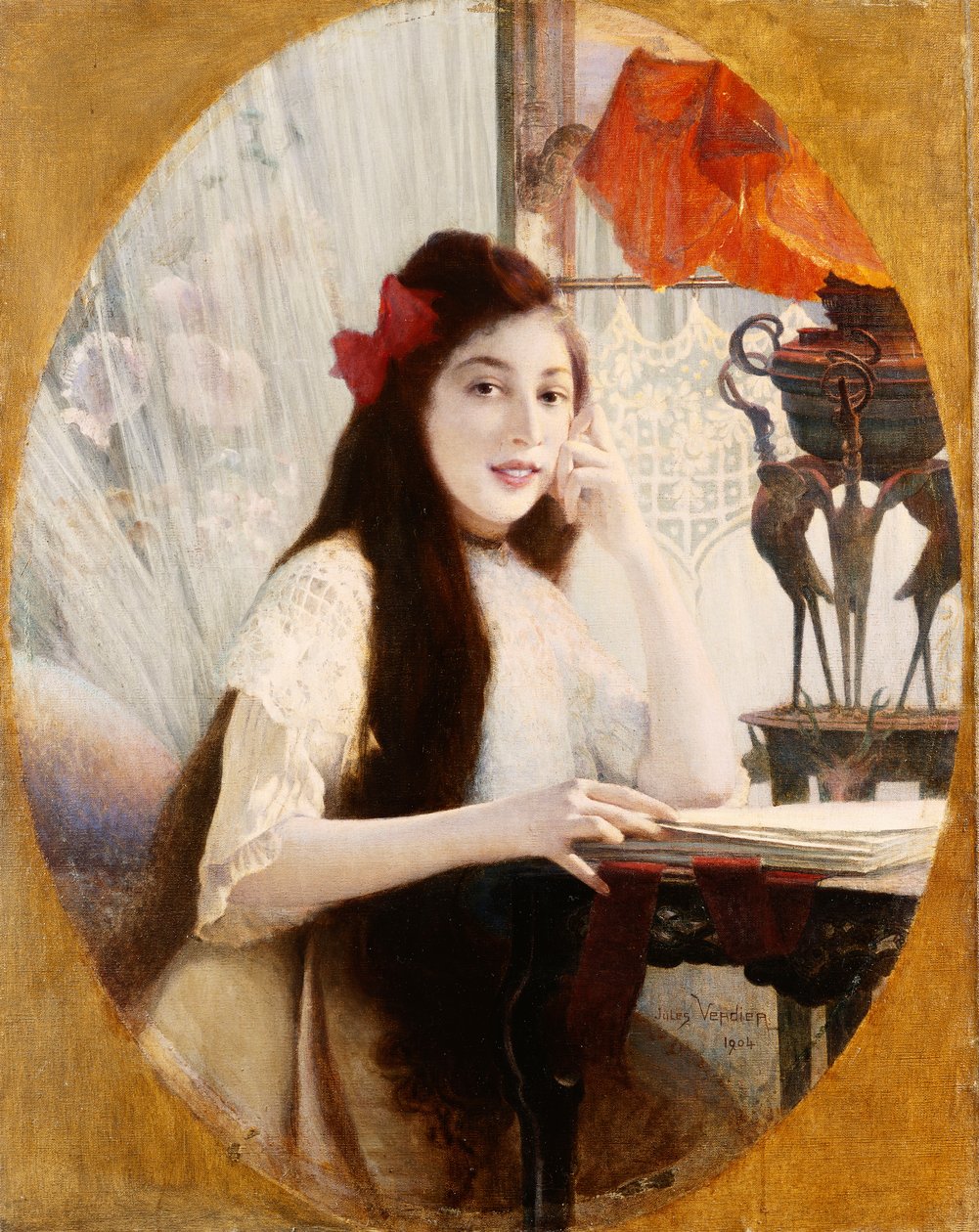 Portret młodej dziewczyny przy biurku, 1904 autorstwa Jules Verdier