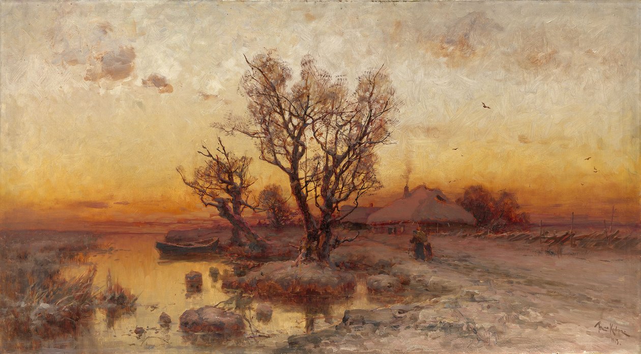 Zachód słońca nad ukraińskim Hamletem, 1915 autorstwa Juli Julievich Klever