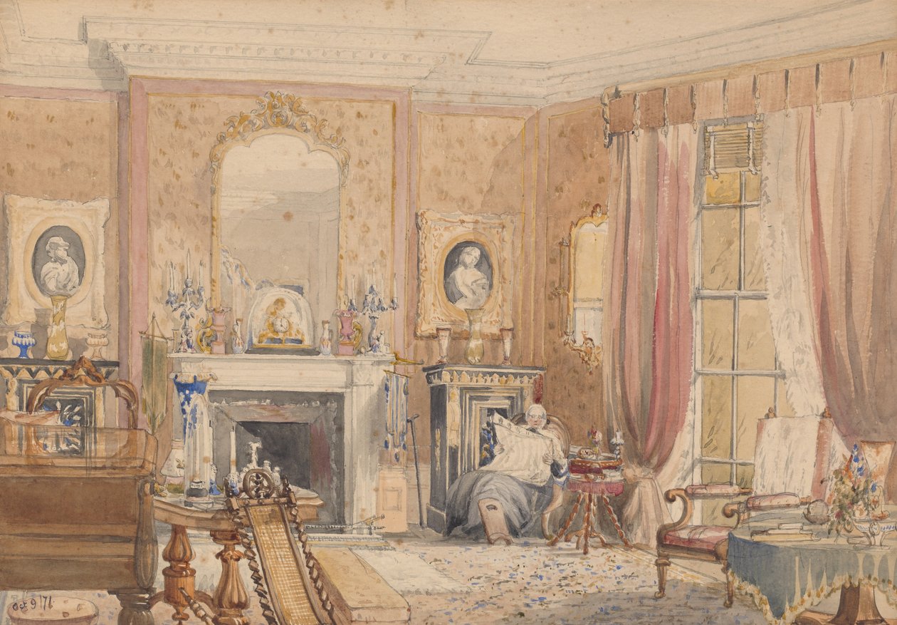 Salon w Bryn Glas, Monmouthshire, 1871 (wc na papierze) autorstwa Julia Mackworth