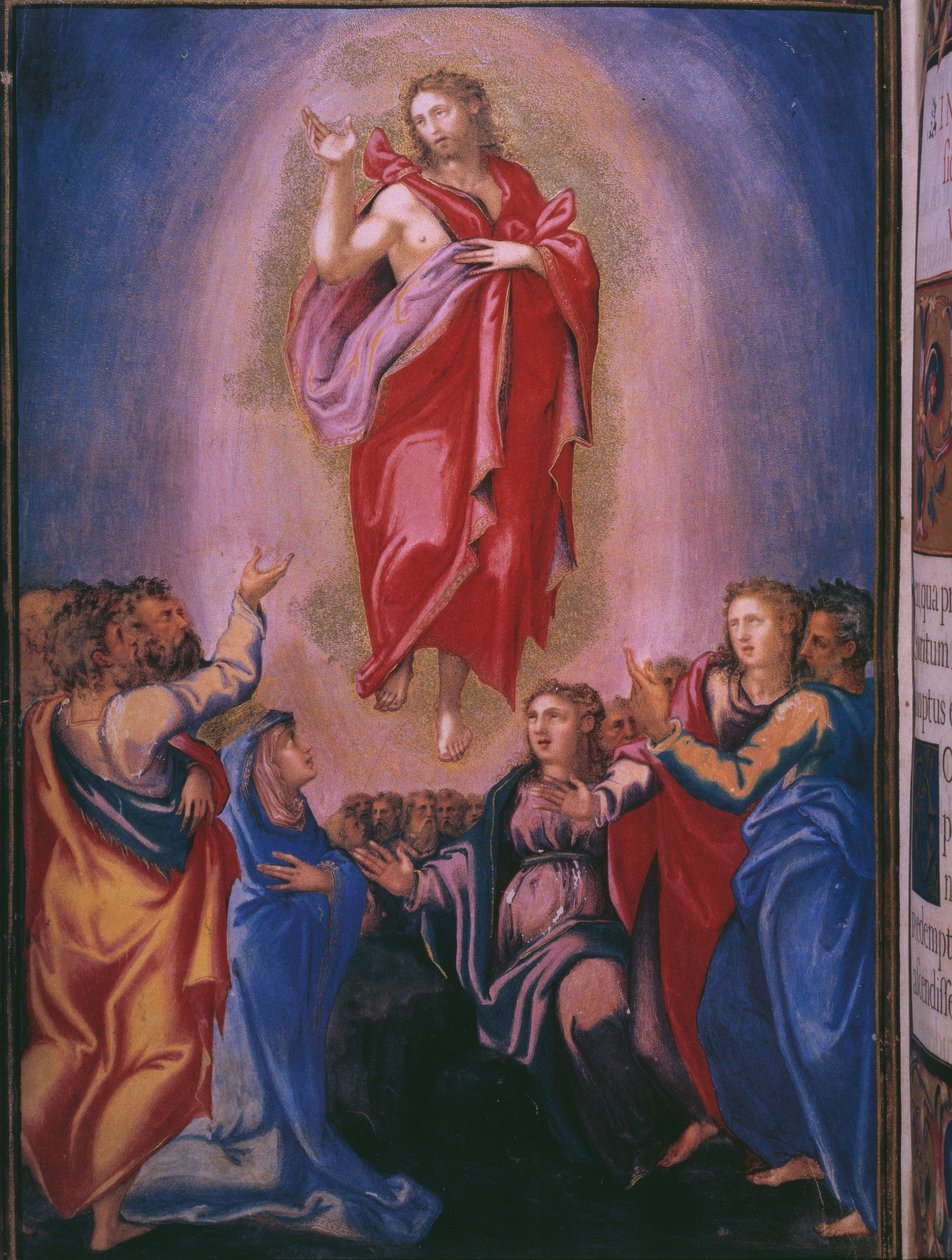 Wniebowstąpienie, z faksymile Brewiarza króla Hiszpanii Filipa II, 1569 r. (pergamin) autorstwa Julian and Leon, Andres de Fuente del Saz