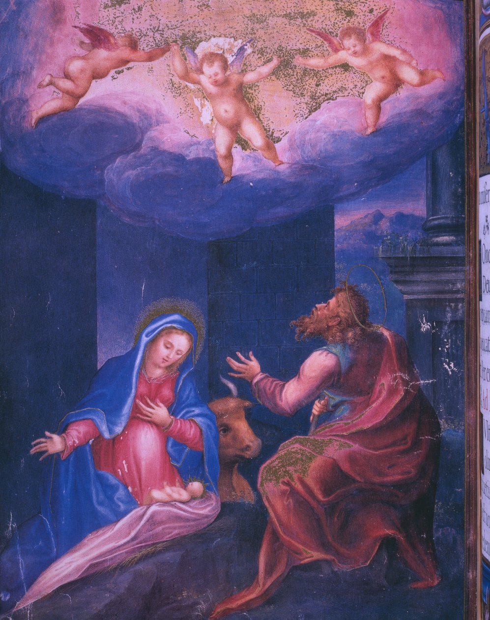 Narodzenie, z faksymile Brewiarza króla Hiszpanii Filipa II, 1569 r. (pergamin) autorstwa Julian and Leon, Andres de Fuente del Saz