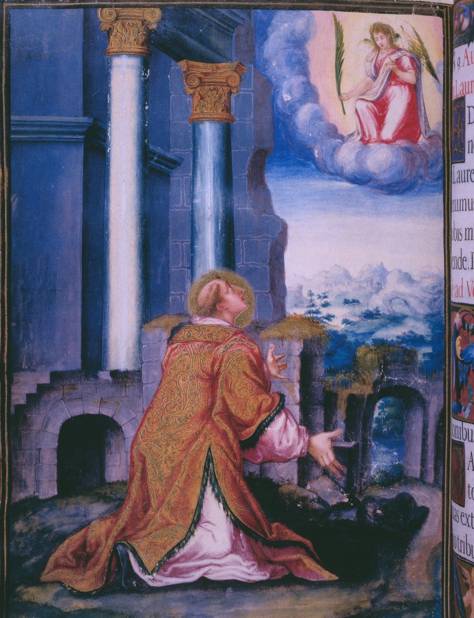 Św. Wawrzyńca, któremu poświęcony został klasztor Escorial, z faksymile brewiarza króla hiszpańskiego Filipa II, 1569 (pergamin) autorstwa Julian and Leon, Andres de Fuente del Saz