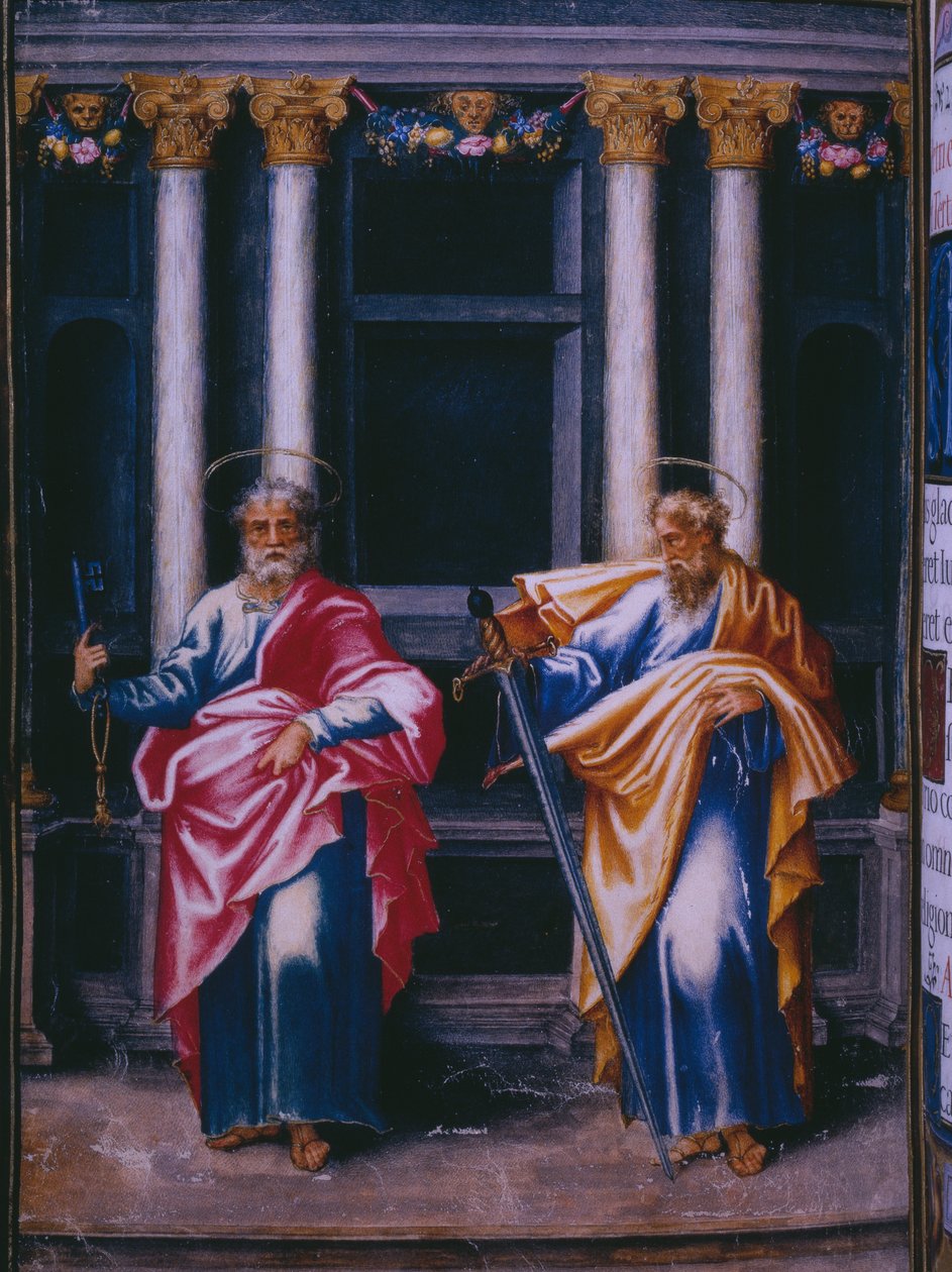 Św. Piotr i Paweł, z faksymile brewiarza króla Hiszpanii Filipa II, 1569 (pergamin) autorstwa Julian and Leon, Andres de Fuente del Saz