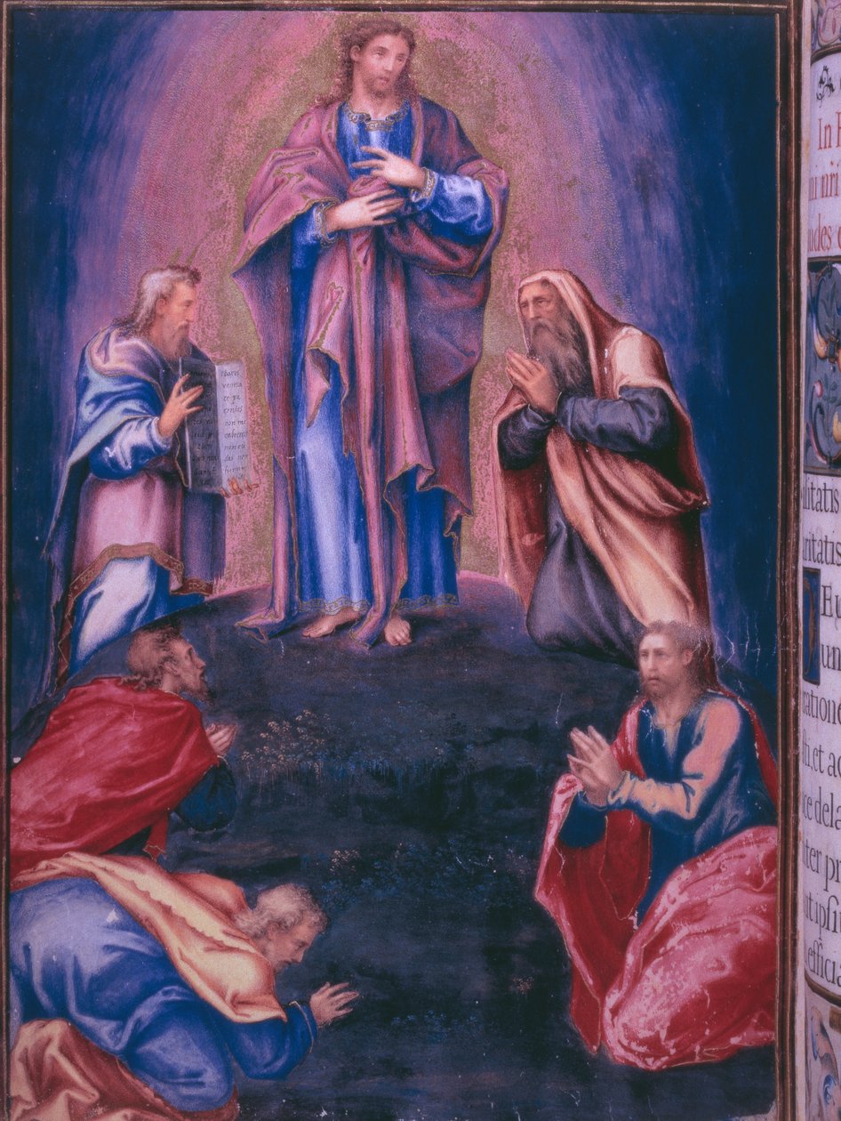 Przemienienie, z faksymile brewiarza króla hiszpańskiego Filipa II, 1569 (pergamin) autorstwa Julian and Leon, Andres de Fuente del Saz