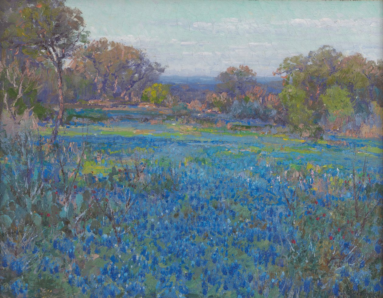 Pole niebieskich czepków, światło późnego popołudnia autorstwa Julian Onderdonk