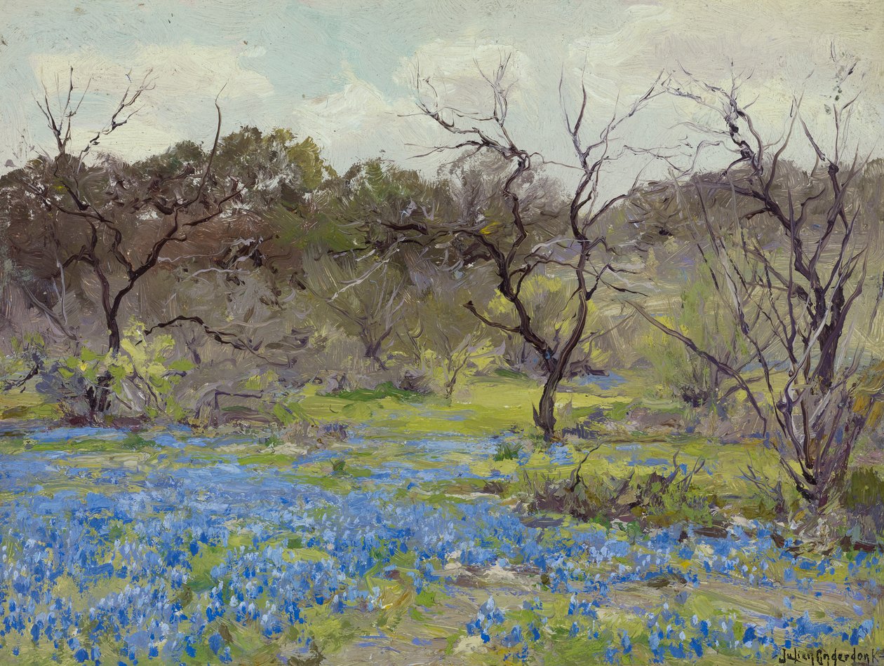 Wczesnowiosenne Bluebonnets i Mesquite, 1919 autorstwa Julian Onderdonk