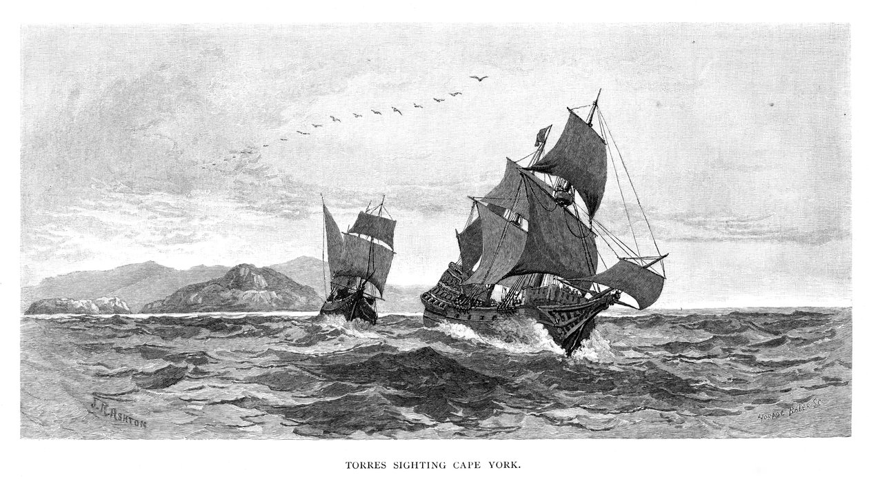 Torres obserwujący Cape York, 1606, 1886 autorstwa Julian Ashton