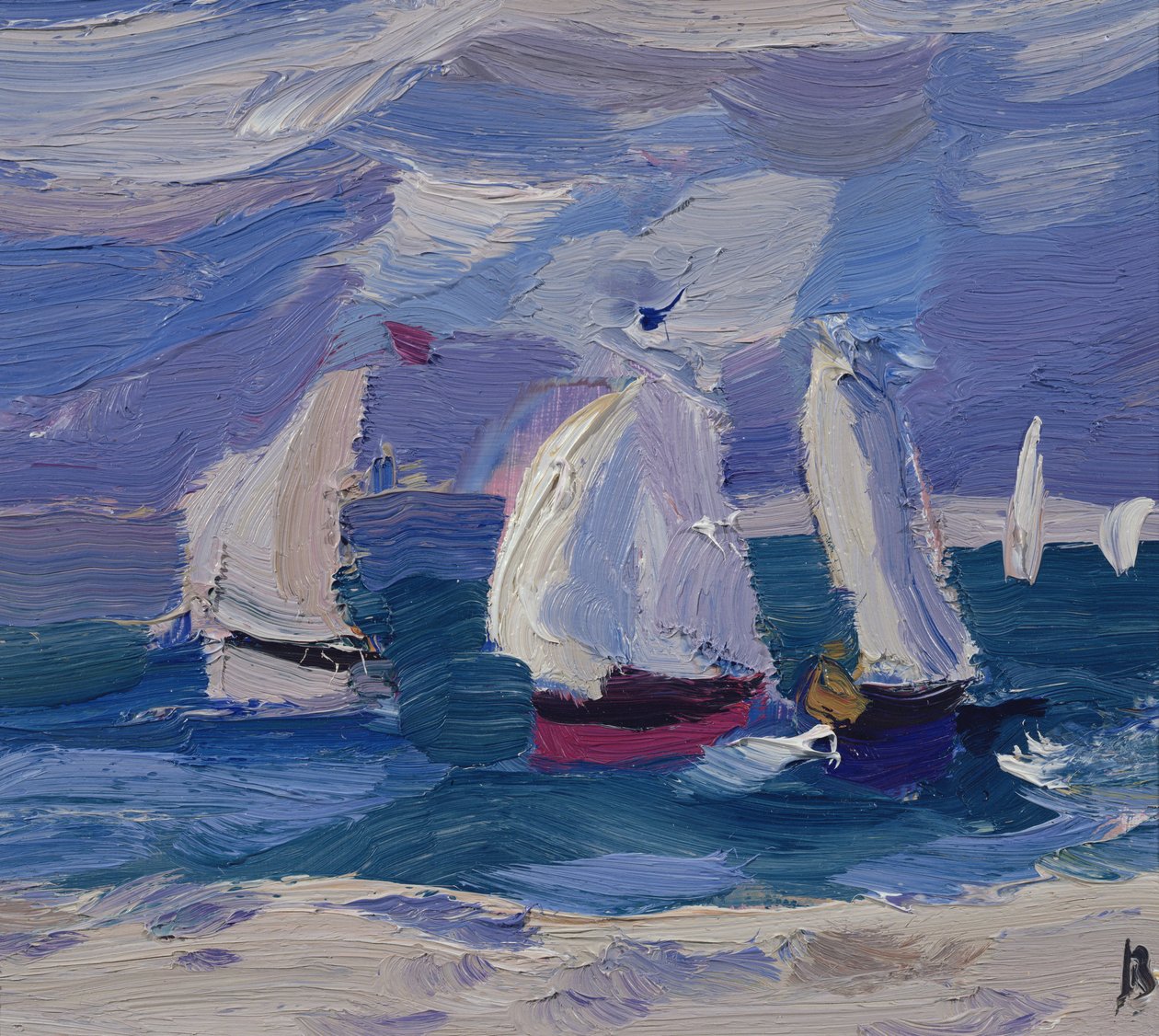 Wyścigi pontonów w Poole Harbor (olej na pokładzie) autorstwa Julian Bailey