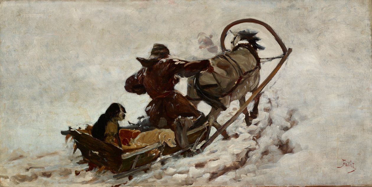Psy na polowaniu, ok. 1886 (olej na płótnie) autorstwa Julian Falat