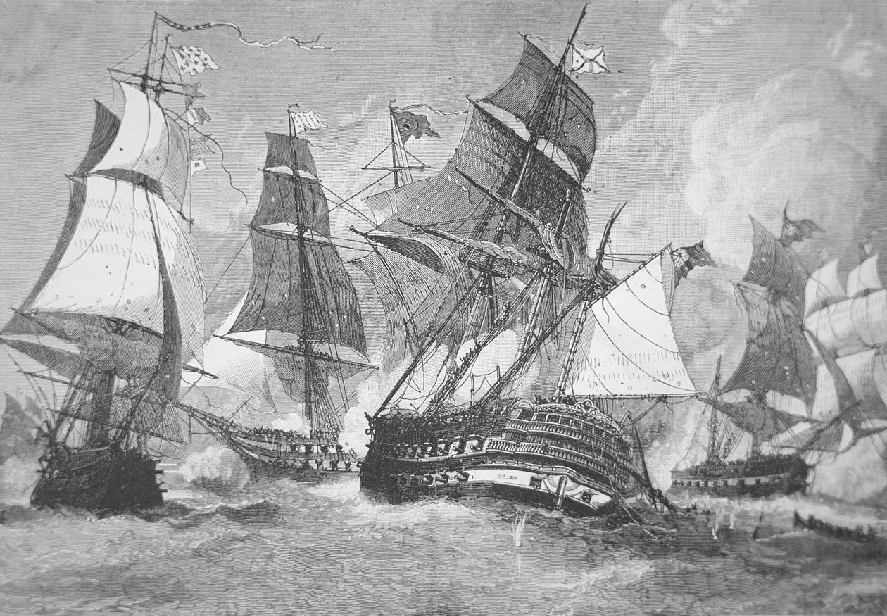 Bitwa o Zatokę Chesapeake (lito) autorstwa Julian Oliver (after) Davidson