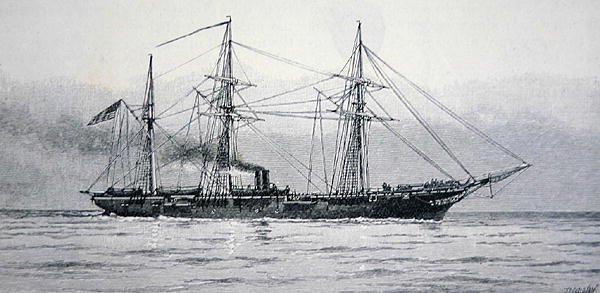 US Slup of War „Kearsage” Federalnej Marynarki Wojennej (grawerowanie) autorstwa Julian Oliver (after) Davidson