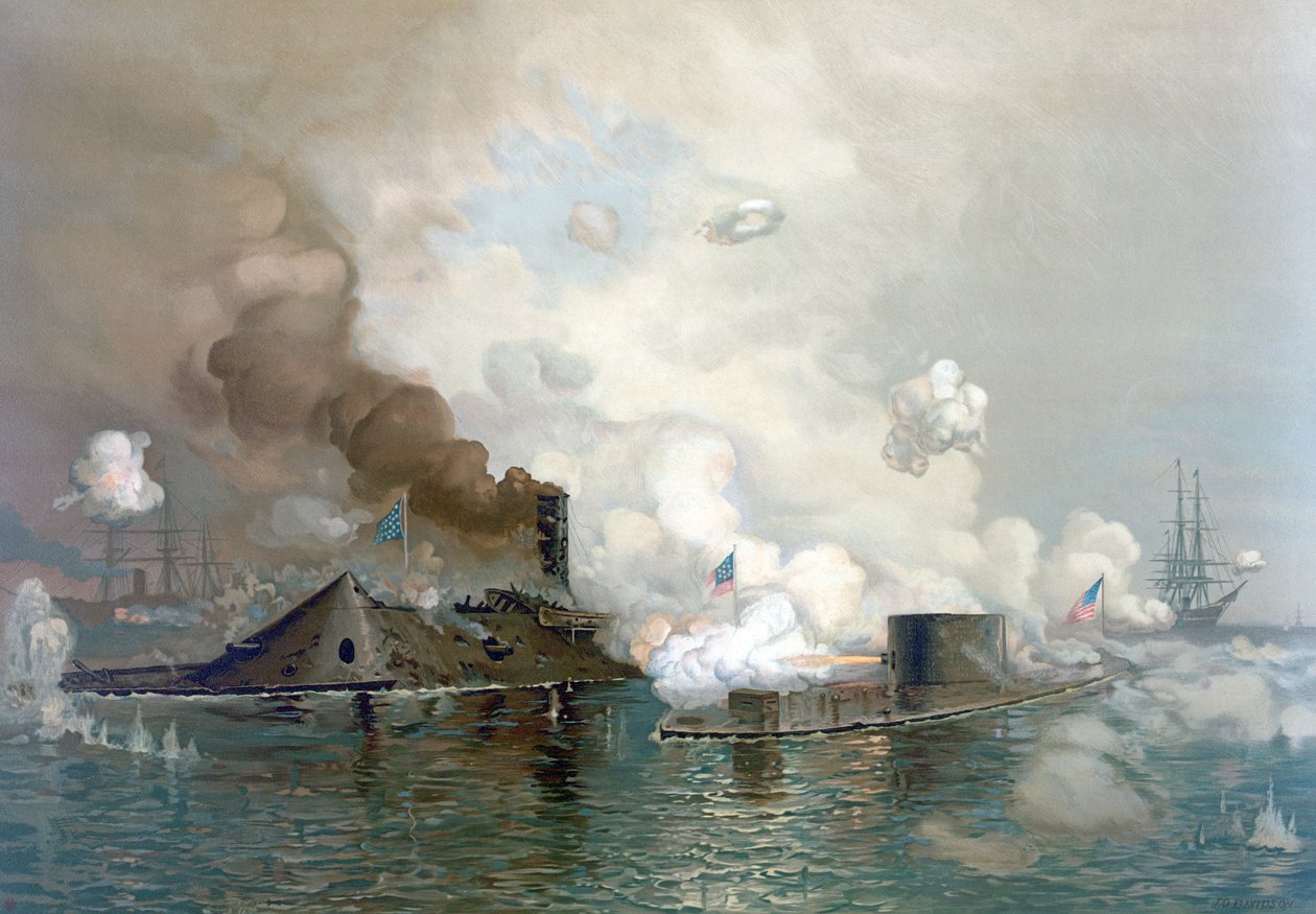 Monitor i Merrimac, 9 marca 1862, wyd.1886 autorstwa Julian Oliver Davidson