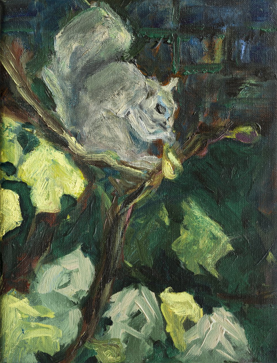 Złodziej fig, 2016, (olej na płótnie0 autorstwa Julie Held