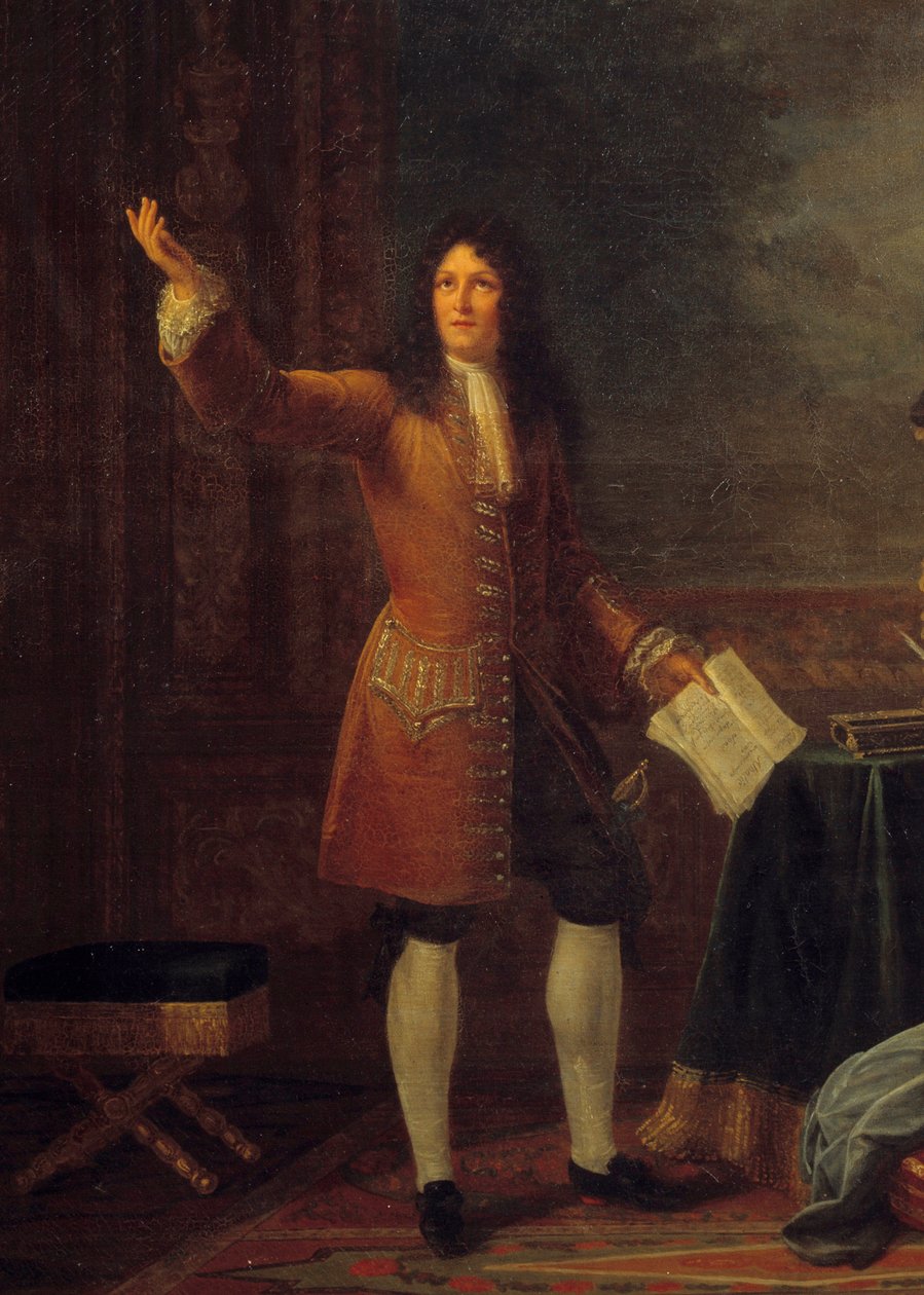 Jean Racine (1639-1699) czytający swoją sztukę przed królem Francji. Fragment obrazu „Jean Racine (1639-1699) czytający „Athalie” przed Ludwikiem XIV (1638-1715) i Francoise d