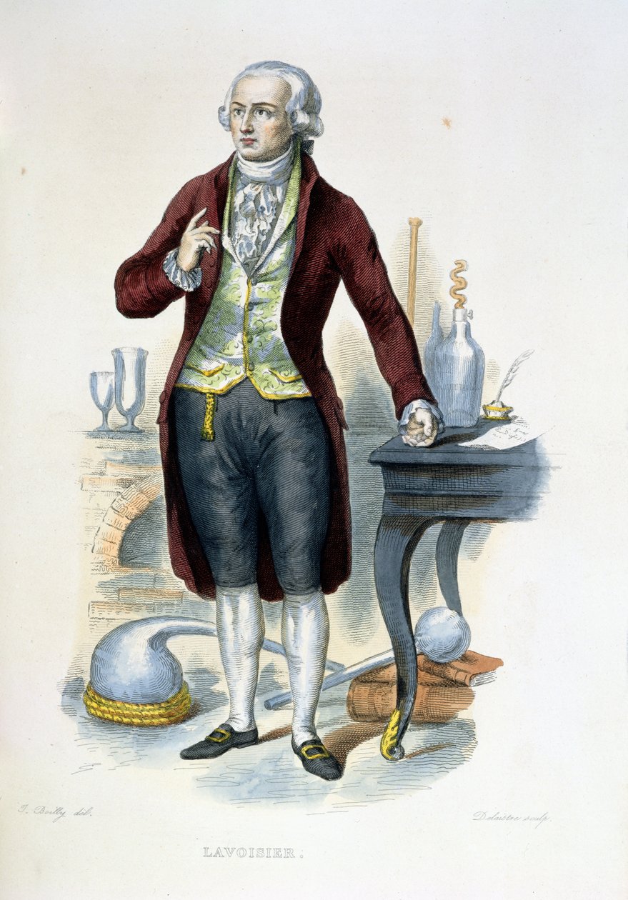 Antoine Laurent de Lavoisier (1743-94) ilustracja z „Le Plutarque Francais” E. Mennecheta, sztychowana przez Delaistre, 1835 autorstwa Julien Leopold Boilly