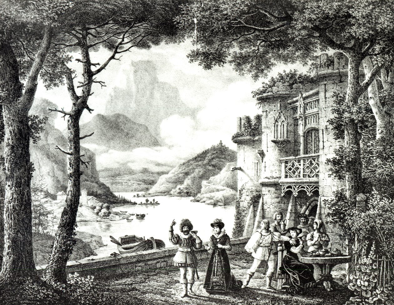 Scenografia do aktu III „Le Chateau de Loch-Leven” Guilberta de Pixerecourta do spektaklu w Theatre de la Gaite, 3 grudnia 1822 autorstwa Julien Michel Gue