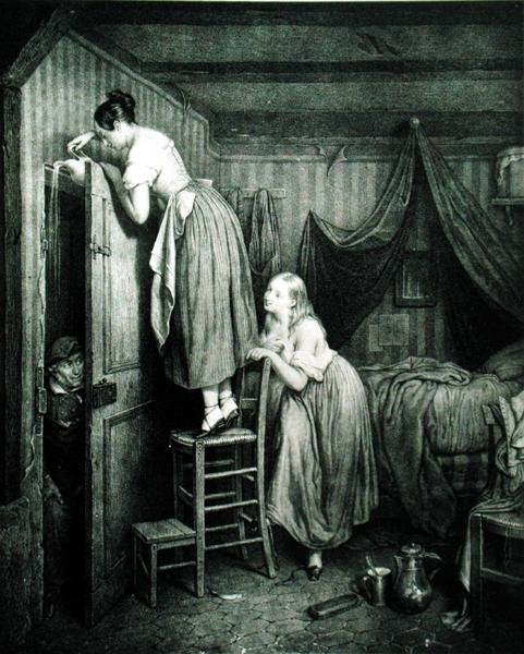 Nosy Parker ukarany, grawerowany przez Alphonse Leon Noel (1807-84) (druk) autorstwa Julien (after) Vallou de Villeneuve