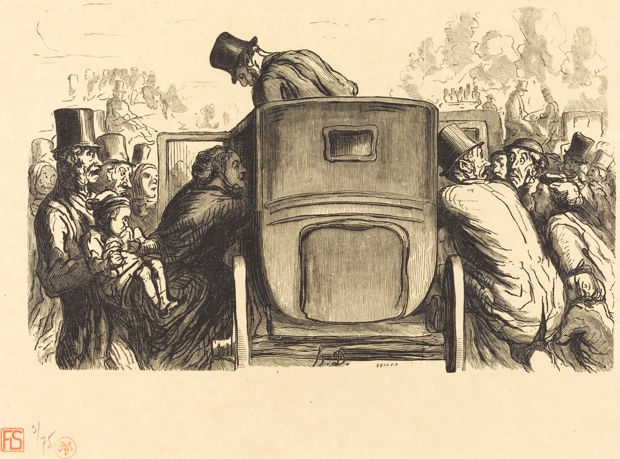 Wystawa Powszechna: Cudzoziemiec odnajduje wszystkie pożądane udogodnienia... autorstwa Julien Antoine Peulot after Honoré Daumier
