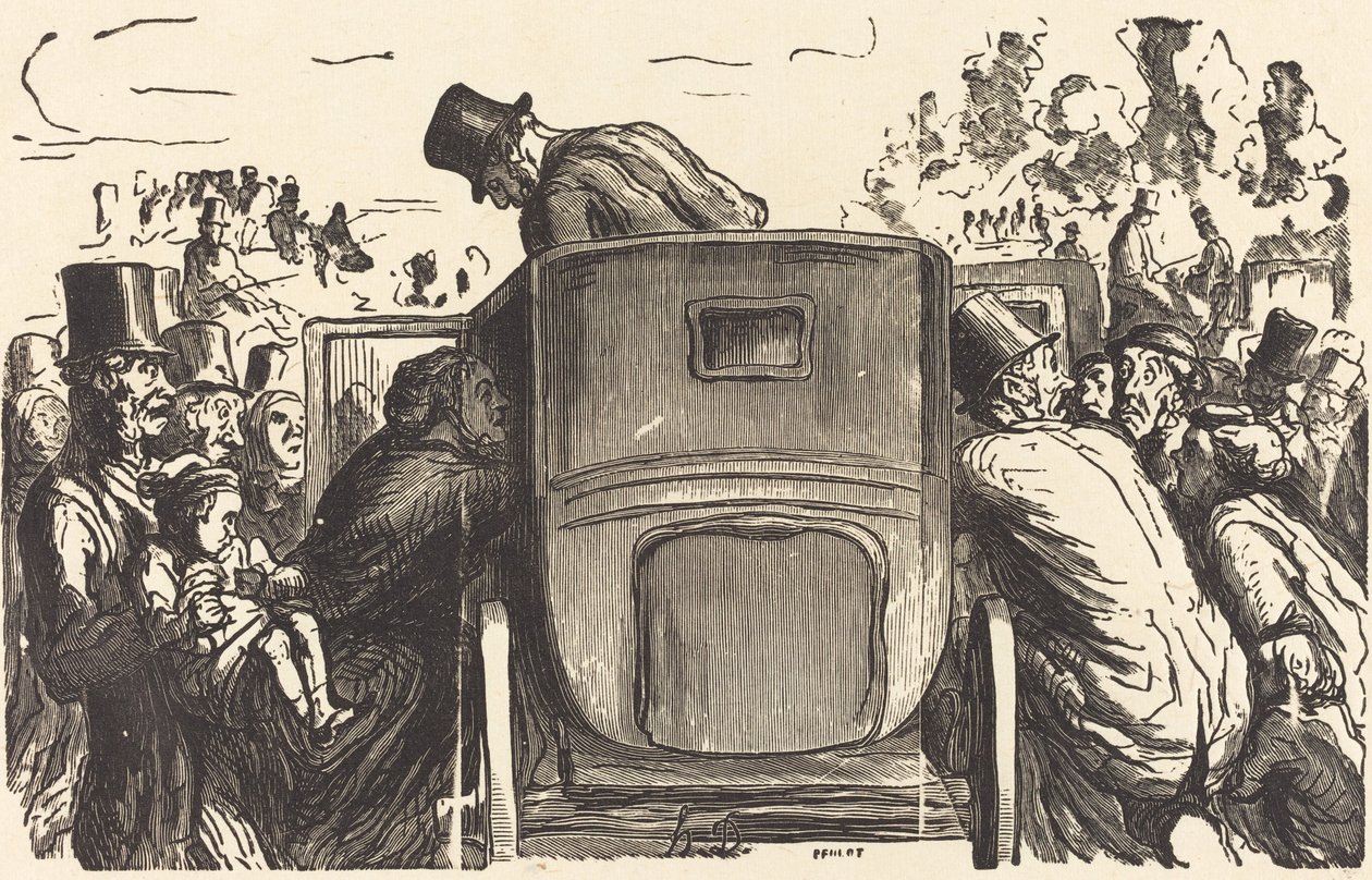 Wystawa Powszechna: Cudzoziemiec odnajduje wszystkie pożądane udogodnienia... autorstwa Julien Antoine Peulot after Honoré Daumier