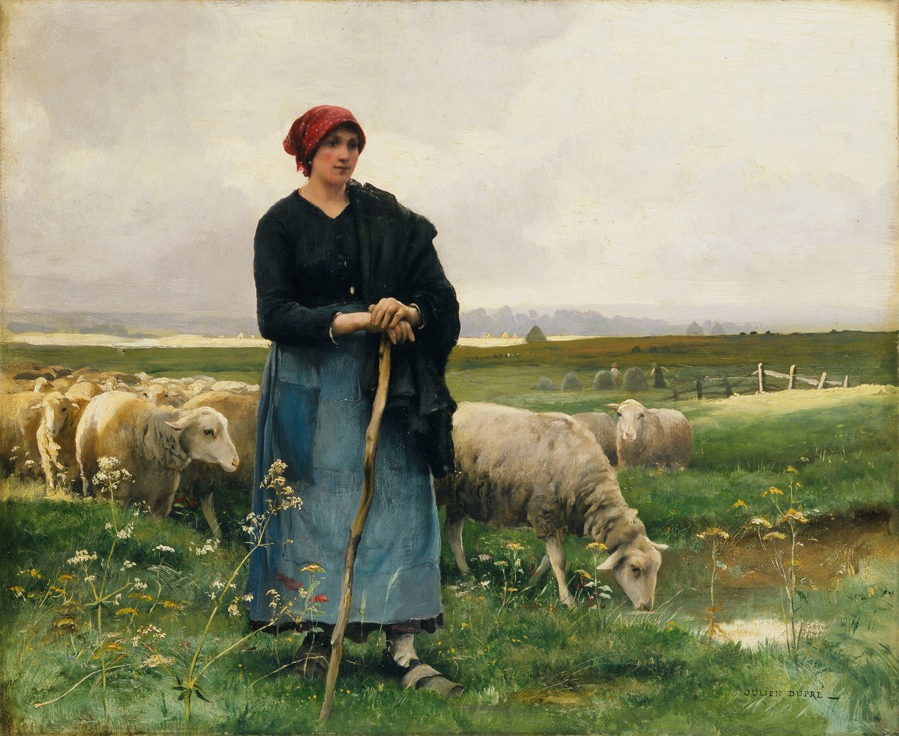 Pasterka ze swoją owczarnią, autorstwa Julien Dupre