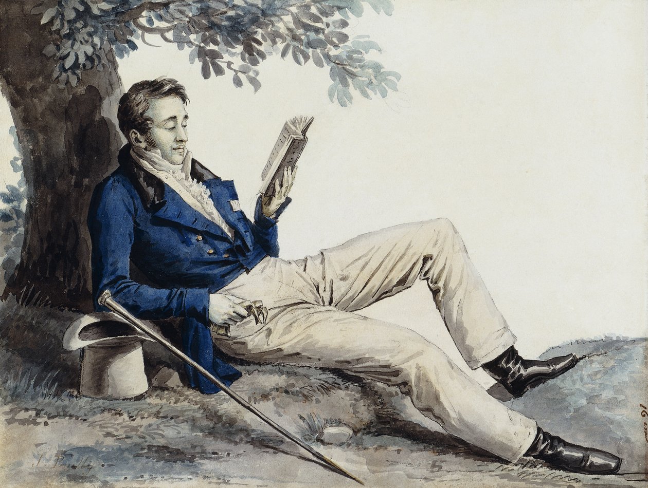 Młody mężczyzna czytający pod drzewem, autorstwa Julien Leopold Boilly