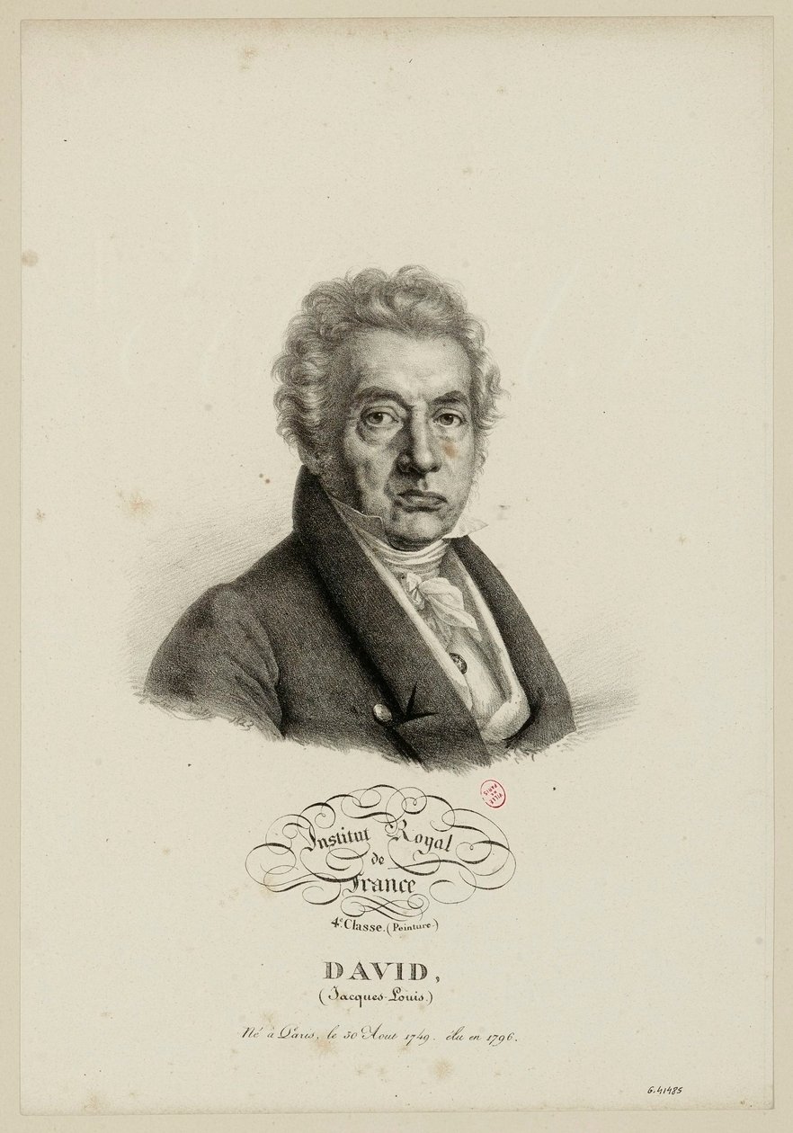 Królewski Instytut Francji, klasa 4. (Malarstwo.) David, (Jacques-Louis.) Urodzony w Paryżu 30 sierpnia 1749, wybrany w 1796 roku. autorstwa Julien Leopold Boilly