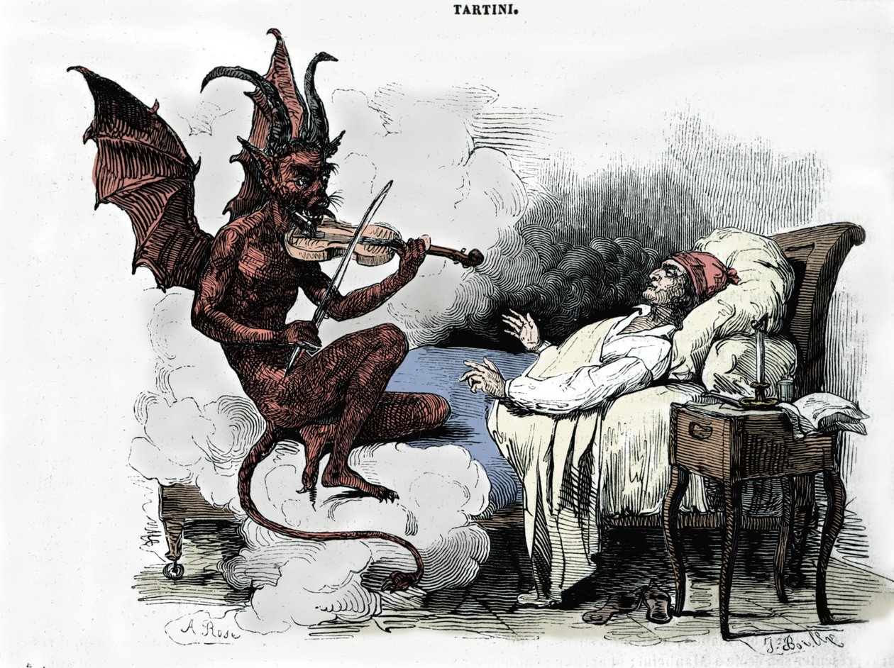 Sen kompozytora Giuseppe Tartiniego (1692-1770): w „Sonacie des trilles du Diable” (Sonacie na skrzypce g-moll) kompozytor marzy, by zawrzeć pakt z diabłem za cenę duszy, powierza on ze swoimi skrzypcami i diabeł gra autorstwa Julien Leopold Boilly