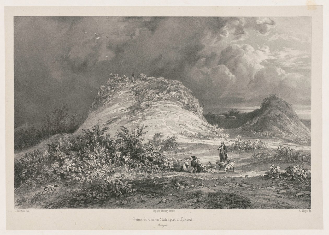 Ruiny zamku dArtns koło Huelgoat, Bretania, 1845-1846. autorstwa Julien Louis Jacottet