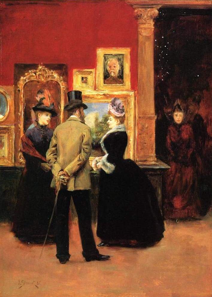 Hrabia Ludovic Lepic i panie oglądają wystawę autorstwa Julius Leblanc Stewart