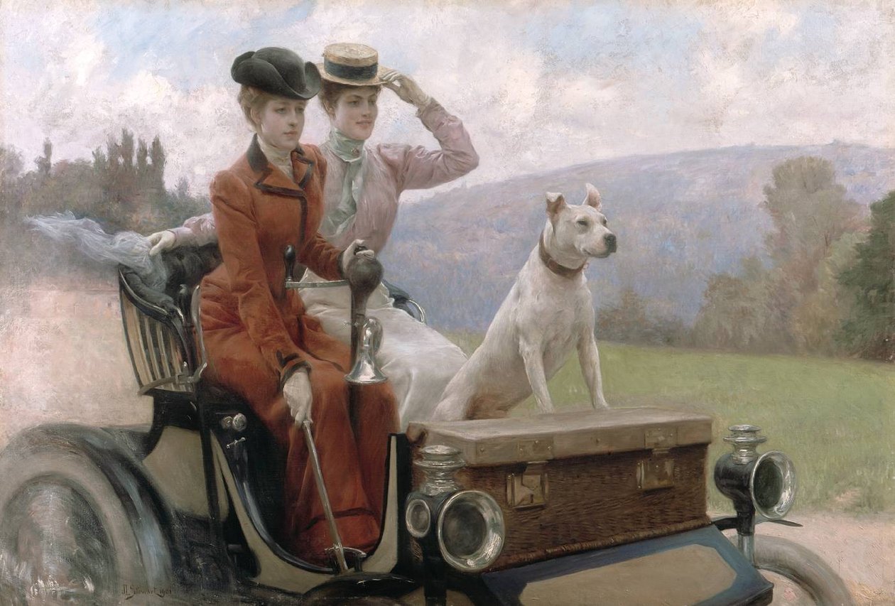 Les Dames Goldsmith w Bois de Boulogne w 1897 roku na wózku autorstwa Julius Leblanc Stewart