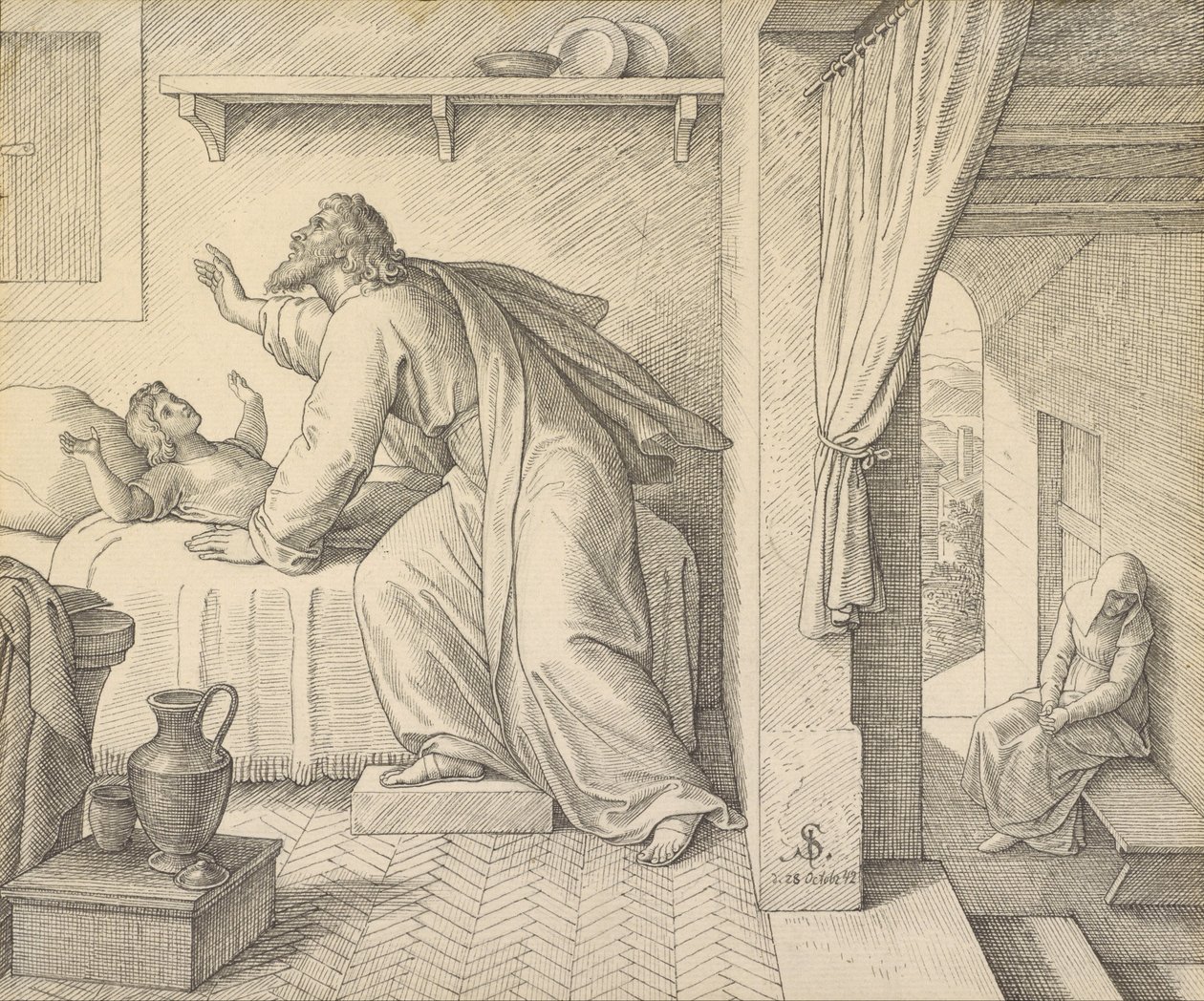 Eliasz ożywia syna wdowy z Sarepty autorstwa Julius Schnorr von Carolsfeld