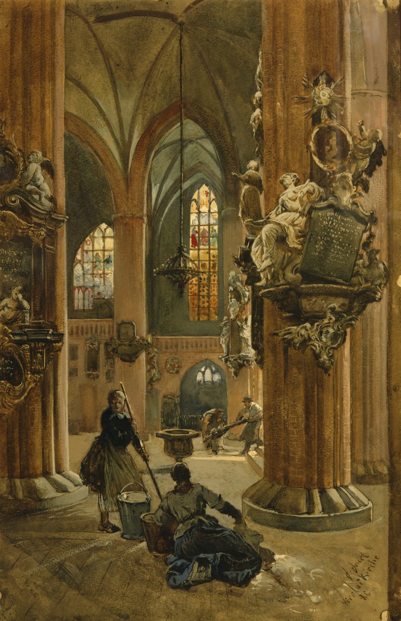 Wnętrze kościoła św. Mikołaja, Berlin, 1886 (wc na papierze) autorstwa Julius the Younger Jacob
