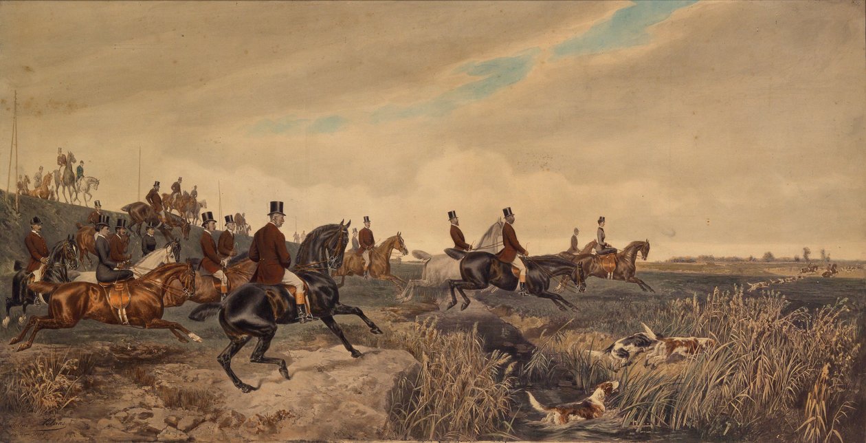 Cesarz Franciszek Józef I z cesarzową Elżbietą podczas polowania na parforce, 1880. autorstwa Julius Blaas von