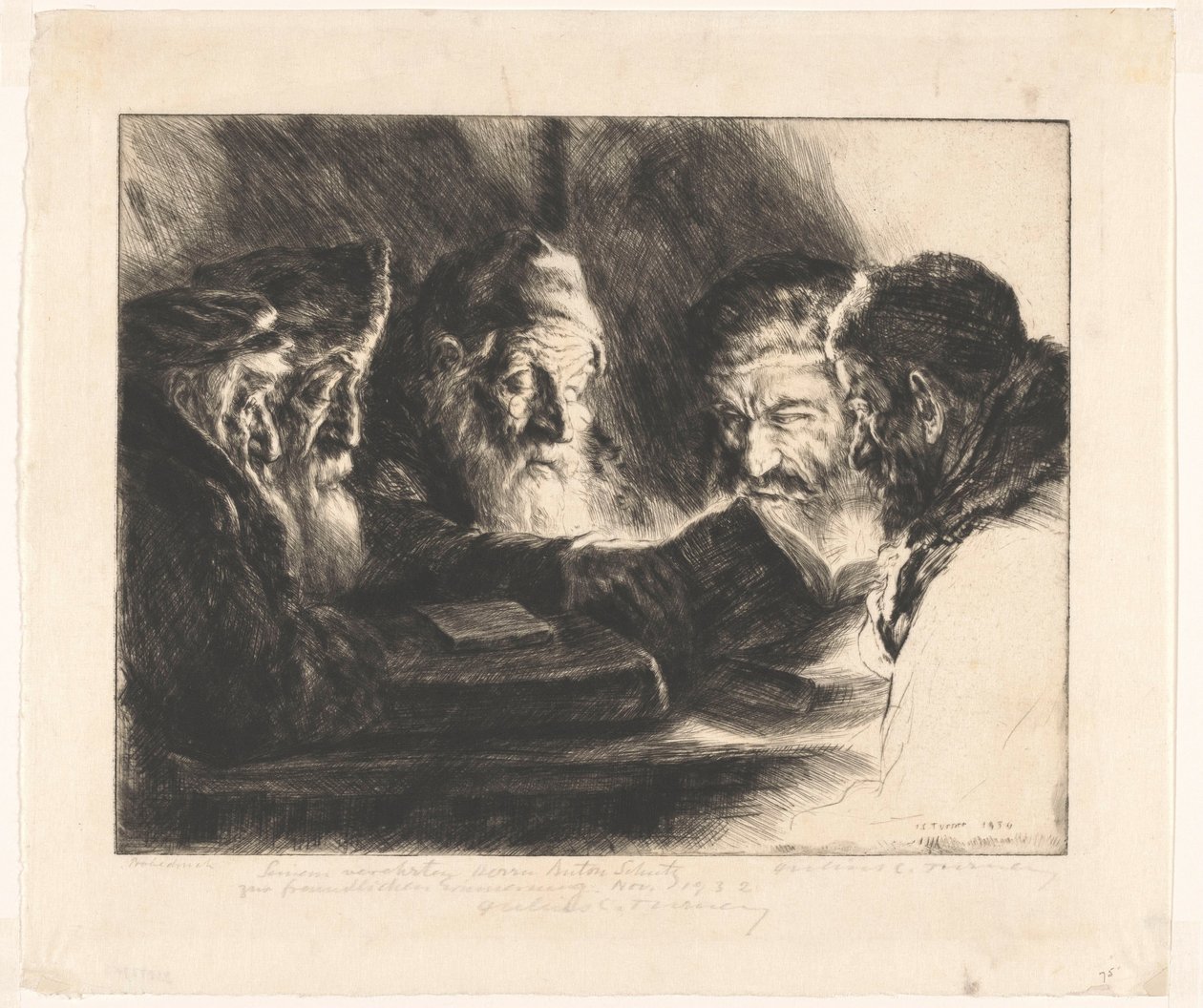 Pięciu czytających żydowskich mężczyzn autorstwa Julius C. Turner (signed by artist)