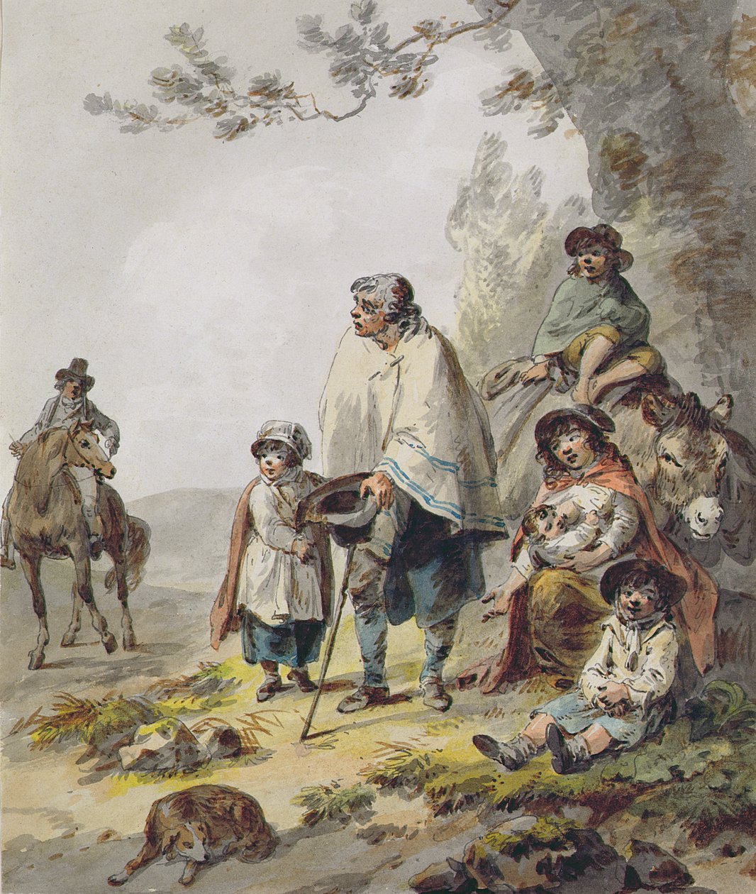 Cygańska rodzina (pióro i tusz z akwarelą na papierze) autorstwa Julius Caesar Ibbetson