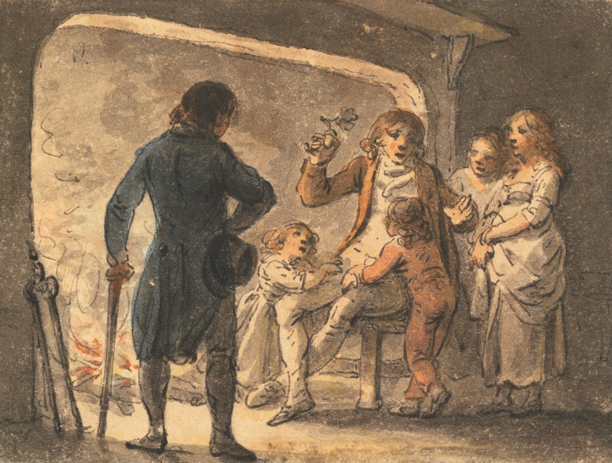 Ogień w kominku, ojciec opowiada historię swoim dzieciom autorstwa Julius Caesar Ibbetson