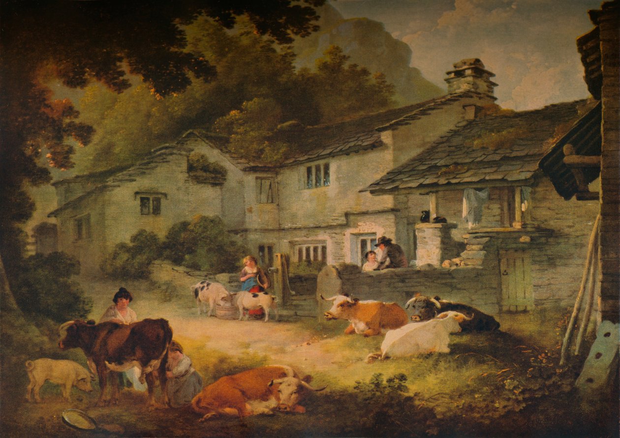 Sceneria domków z bydłem, w Ambleside, 1803 autorstwa Julius Caesar Ibbetson
